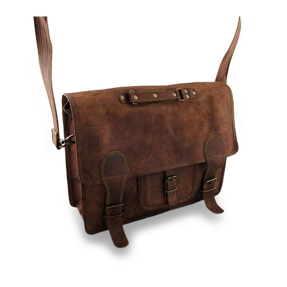 Scratch & Dent Vintage Style Leather Satchel/Laptop Bag w/Adjustable Strap